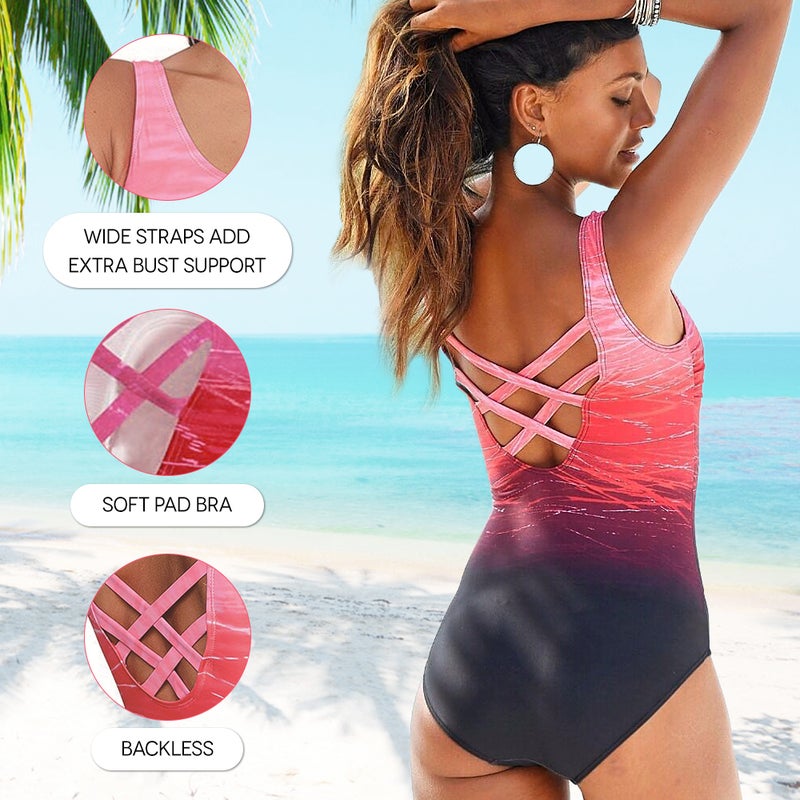 One Piece Swim Suit Women's Crossover Backless Swimsuits Tummy Control Bathing Suits for Surfing Scuba Snorkeling Diving Fishing - Image 4