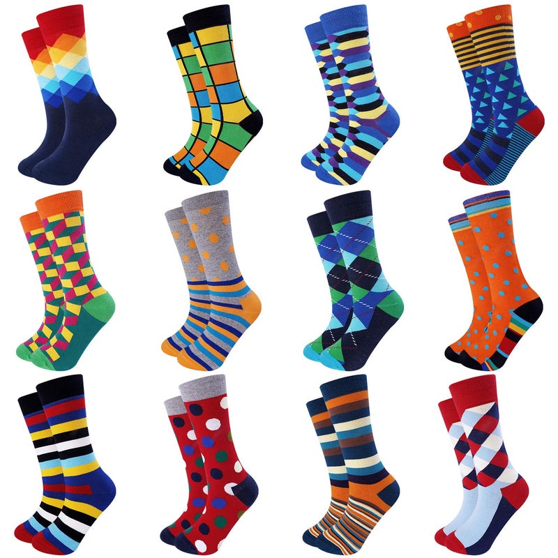 Jeasona Mens Dress Socks Crew Pack Funny Fun Crazy Cool Funky Cotton (Multicolored 12 Pairs, 12) - Image 1