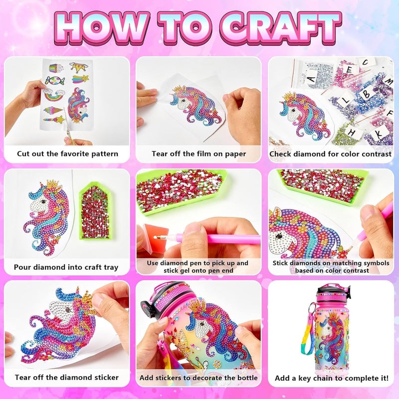 Mumfactory DIY Water Bottle for Girls Age 4-6-8-10, Unicorn Toys Girl, Painting Kits, Arts and Crafts Gifts Toys for Girls Birthday - Image 2