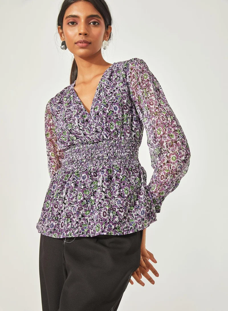 The Label Life The Label Life Women's Ditsy Floral Smocked Blouse - Purple