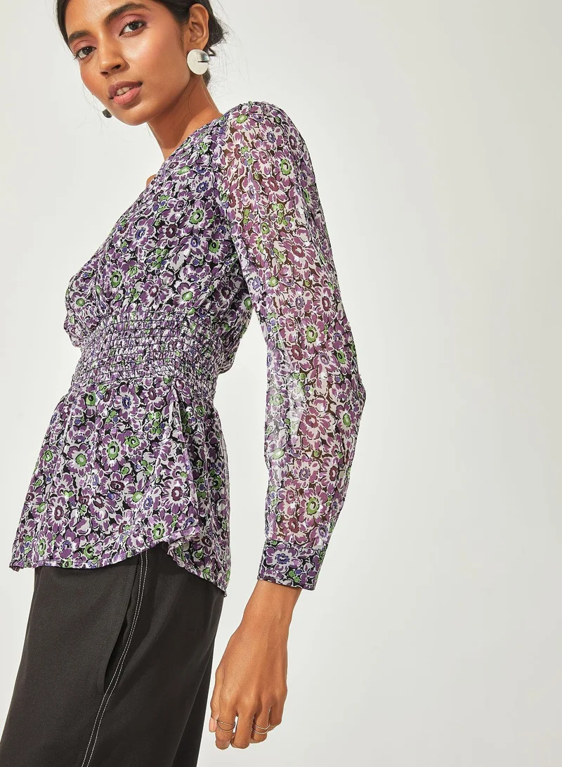 The Label Life The Label Life Women's Ditsy Floral Smocked Blouse - Purple