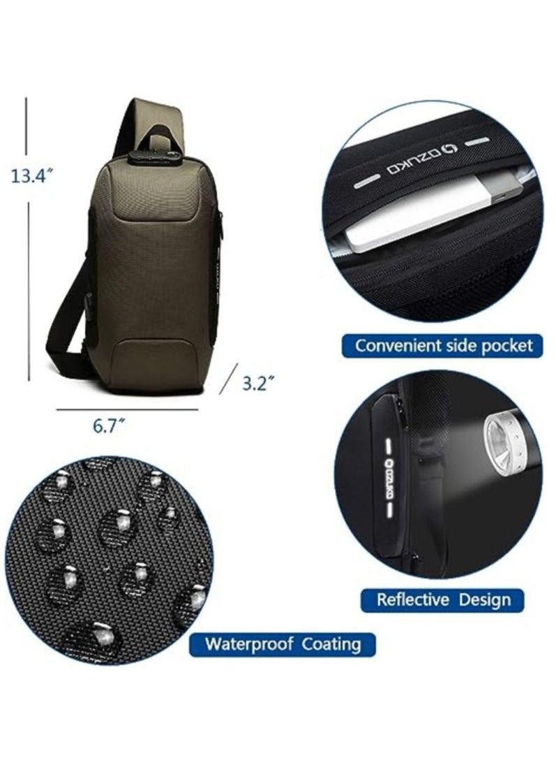 OZUKO - Anti Theft Sling Bag Shoulder Crossbody Backpack Waterproof Chest Bag with USB Charging Port Lightweight Casual Daypack - Image 1