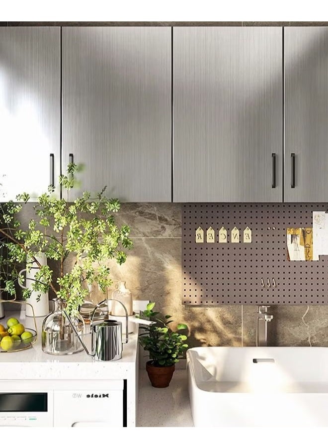 المطبخ Backsplash الزيت دليل الملصقات,الفضة فرشاة الفولاذ المقاوم للصدأ ورقة الاتصال للمطبخ,غسالة صحون خلفية ذاتية اللاصقة للثلاجة والأجهزة,60x300 سم - Image 3