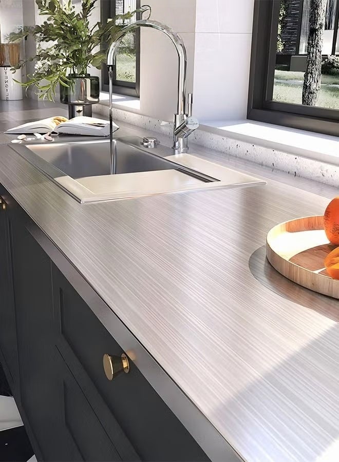 المطبخ Backsplash الزيت دليل الملصقات,الفضة فرشاة الفولاذ المقاوم للصدأ ورقة الاتصال للمطبخ,غسالة صحون خلفية ذاتية اللاصقة للثلاجة والأجهزة,60x300 سم - Image 2