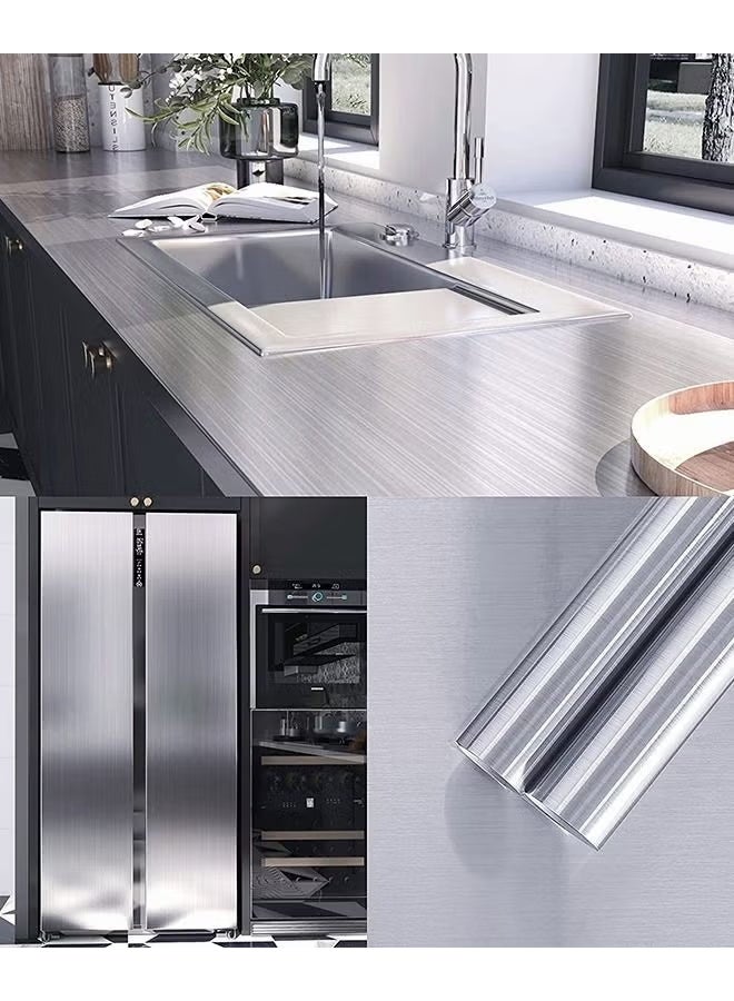 المطبخ Backsplash الزيت دليل الملصقات,الفضة فرشاة الفولاذ المقاوم للصدأ ورقة الاتصال للمطبخ,غسالة صحون خلفية ذاتية اللاصقة للثلاجة والأجهزة,60x300 سم - Image 1