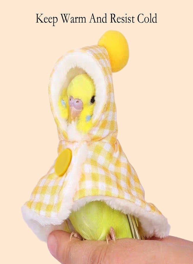 FFZDENA 1 Pcs Parrot Clothes, Yellow Checkered Cape for Small Birds, Clothes Hoodies for Parrot, L Size Lamb Wool and Polyester Blend, Parrot Winter Plush Cloak with Hat, Snap Button Style - Image 4