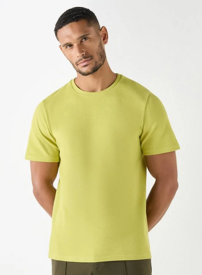 Iconic Iconic Textured Crew Neck T-Shirt with Short Sleeves