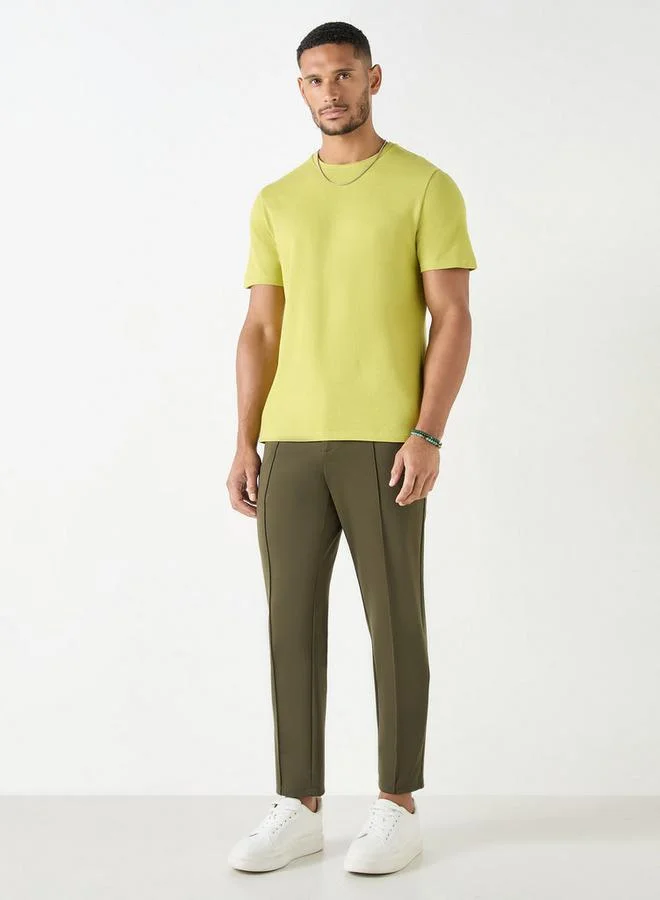 Iconic Iconic Textured Crew Neck T-Shirt with Short Sleeves