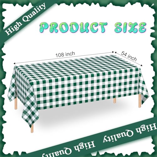 WNINK 2 Pack Green and White Checkered Rectangular Plastic Tablecloths Green Gingham Waterproof Disposable Table Covers 54 x 108 for Birthday Wedding Outdoor Picnic Camping Parties - Image 3