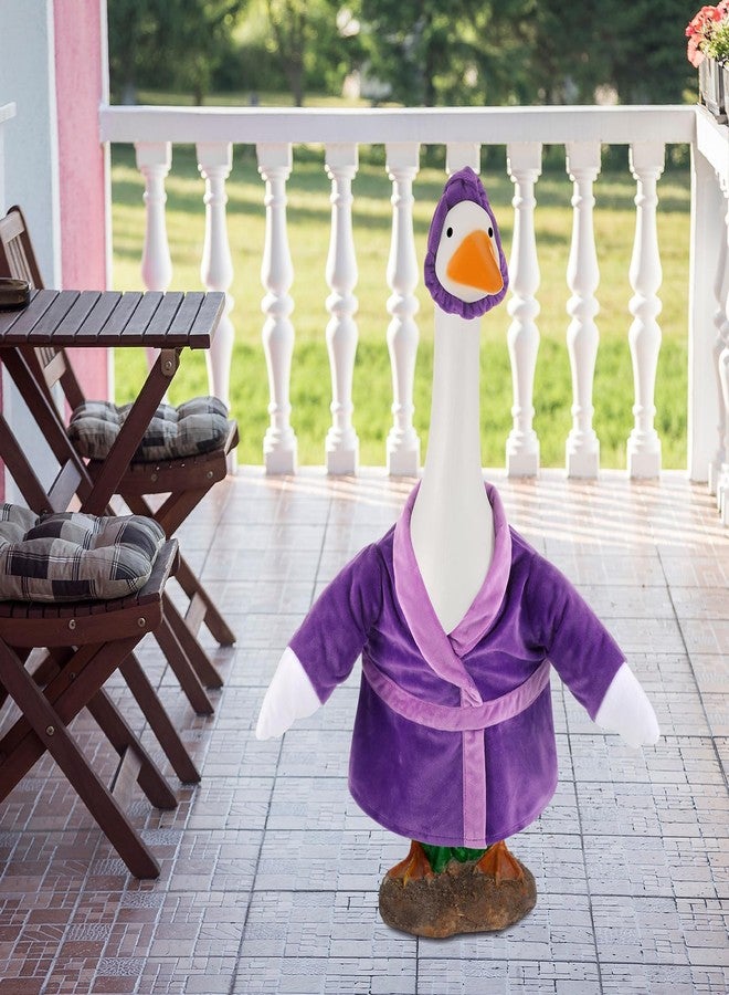 Arrowbash Lady Porch Goose Outfits Bathrobe Porch Goose Statue Costume with Purple Bathrobe Headband Funny Gooses Clothes for 23" Cement or Plastic Statue Garden Outdoor Lawn Yard Patio Decoration - Image 5