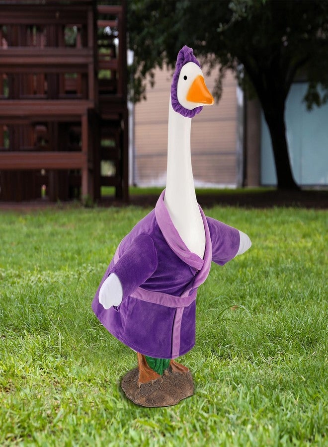 Arrowbash Lady Porch Goose Outfits Bathrobe Porch Goose Statue Costume with Purple Bathrobe Headband Funny Gooses Clothes for 23" Cement or Plastic Statue Garden Outdoor Lawn Yard Patio Decoration - Image 4