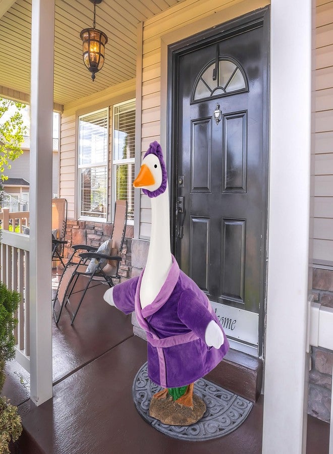 Arrowbash Lady Porch Goose Outfits Bathrobe Porch Goose Statue Costume with Purple Bathrobe Headband Funny Gooses Clothes for 23" Cement or Plastic Statue Garden Outdoor Lawn Yard Patio Decoration - Image 3