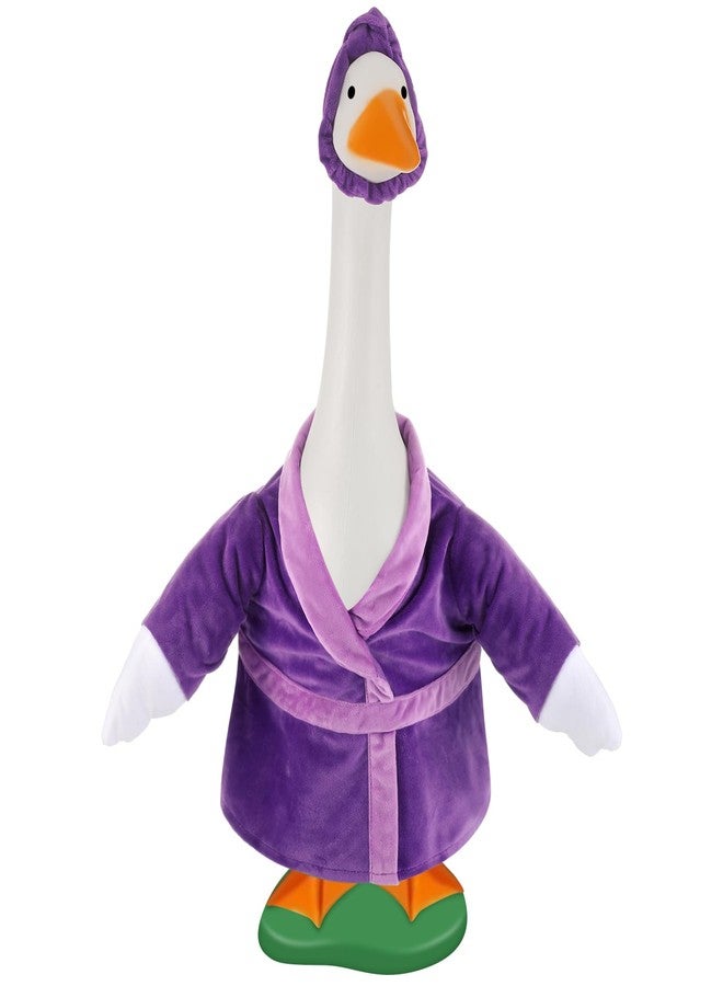 Arrowbash Lady Porch Goose Outfits Bathrobe Porch Goose Statue Costume with Purple Bathrobe Headband Funny Gooses Clothes for 23" Cement or Plastic Statue Garden Outdoor Lawn Yard Patio Decoration - Image 1