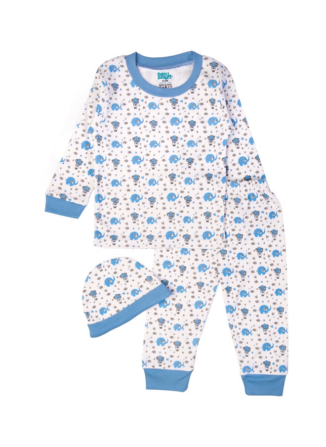 Babies Basic - 7 Piece Unisex 100% Cotton Gift Set Include Bib, Blanket, Mitten, Cap, Romper, Top And Bottom Set, Blue - Image 1