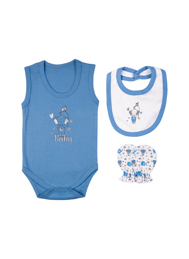 Babies Basic - 7 Piece Unisex 100% Cotton Gift Set Include Bib, Blanket, Mitten, Cap, Romper, Top And Bottom Set, Blue - Image 1