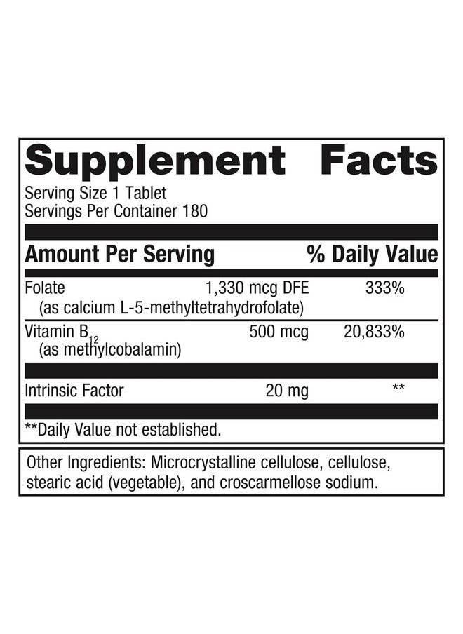 Metagenics - Metagenics Intrinsi Vitamin B12-Folate - Nervous System & Heart Health Support* - with Intrinsic Factor for Absorption* - Vitamin B12 & Folate - Methylcobalamin - 180 Tablets - Image 1
