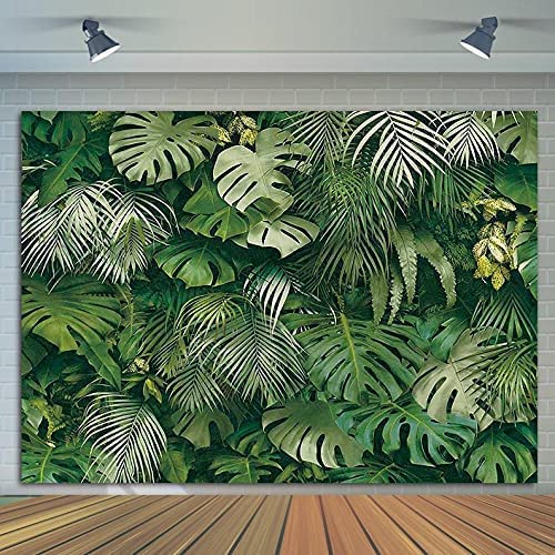 Fanghui Summer Green Tropical Palm Leaves Photography Backdrop 7 * 5ft Jungle Safari Plants Photo Background for Hawaiian Luau Party Decor Banner Birthday Baby Shower Palm Sunday Party Supplies - Image 3