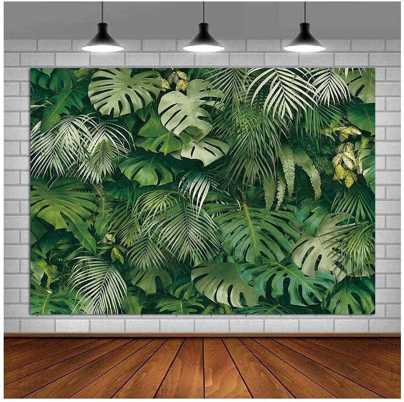 Fanghui Summer Green Tropical Palm Leaves Photography Backdrop 7 * 5ft Jungle Safari Plants Photo Background for Hawaiian Luau Party Decor Banner Birthday Baby Shower Palm Sunday Party Supplies - Image 4