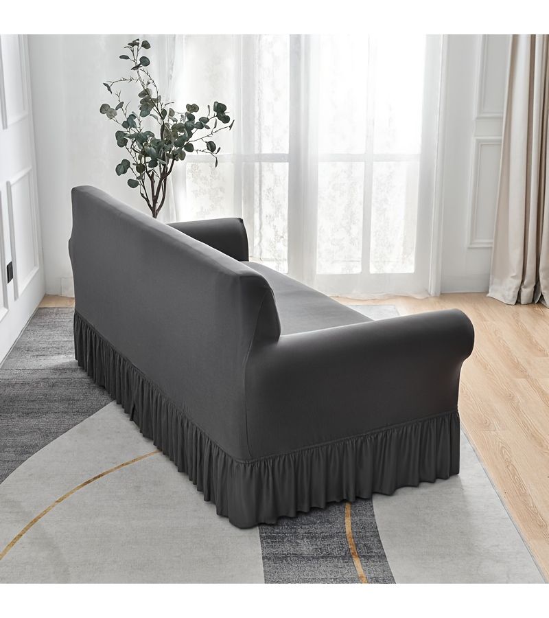 Gray Blue Spandex L Shaped Sofa Cover For 2 Seater Queen Recliner - Image 5