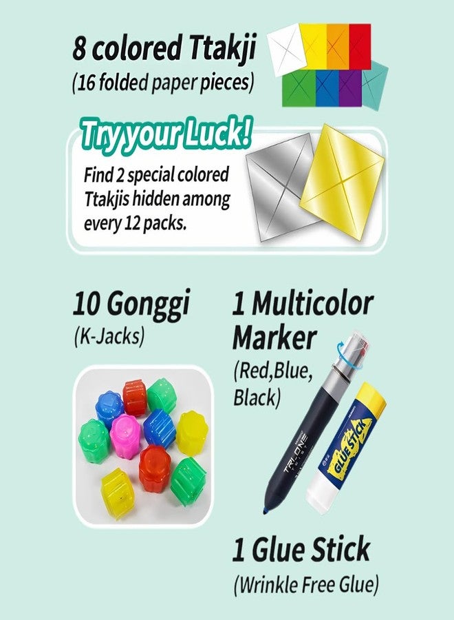 MUNGYO Ttakji & Gonggi Korean Traditional Game Set - Includes 8 Colorful Ttakji, 10 Gonggi Jacks, Multicolor Marker & Glue Stick - Classic Indoor & Outdoor Fun Game Set - Image 4