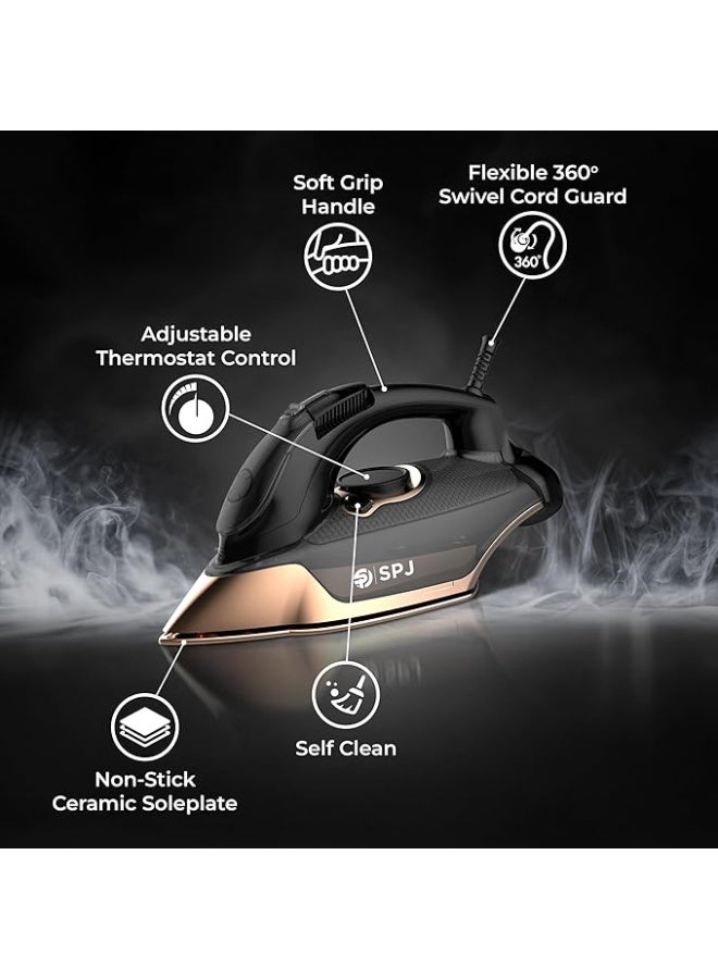 SPJ Steam Iron 3100W with 350ml Water Tank, Nano Soleplate, Dry/Steam/Spray/Burst & Vertical Steam, Self-Clean, Anti-Drip, Auto Shut-Off, Black – SIX-BLCS08-1 Year Warranty - Image 2
