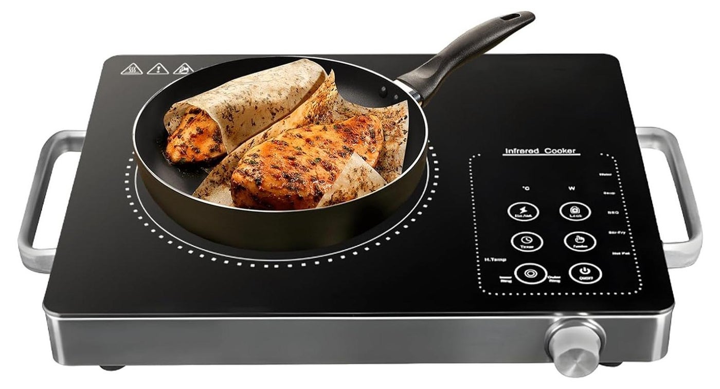 3500W Single Infrared Cooker Electric Stove Induction Cooker Hot Plate Ceramic Electric Stove Induction Cooker Hot Plate with Adjustable Temp,Stay Cool Handle for Office/Home/Camping Use, with 1 Year Warranty Single Plate