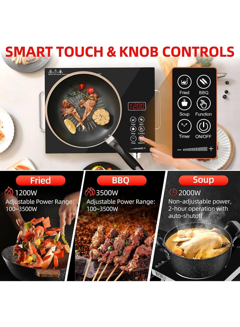 XVersion 3500W Single Infrared Cooker Electric Stove Induction Cooker Hot Plate Ceramic Electric Stove Induction Cooker Hot Plate with Adjustable Temp,Stay Cool Handle for Office/Home/Camping Use, with 1 Year Warranty Single Plate - Image 3