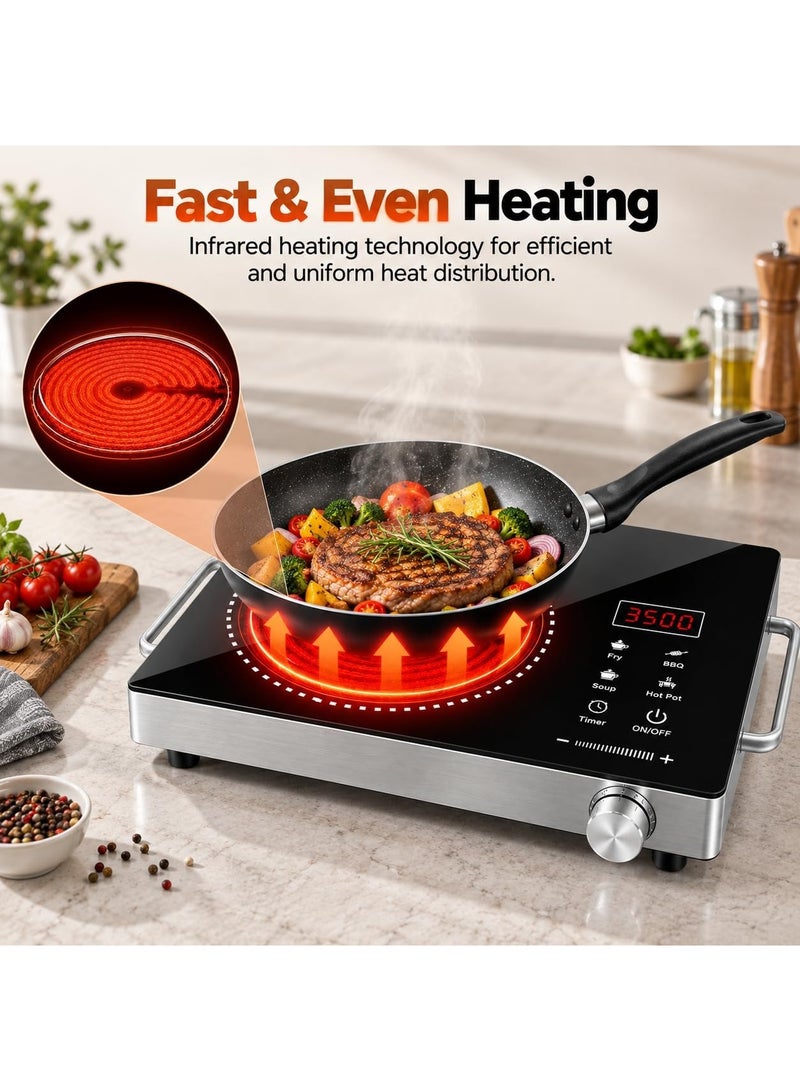 XVersion 3500W Single Infrared Cooker Electric Stove Induction Cooker Hot Plate Ceramic Electric Stove Induction Cooker Hot Plate with Adjustable Temp,Stay Cool Handle for Office/Home/Camping Use, with 1 Year Warranty Single Plate - Image 4