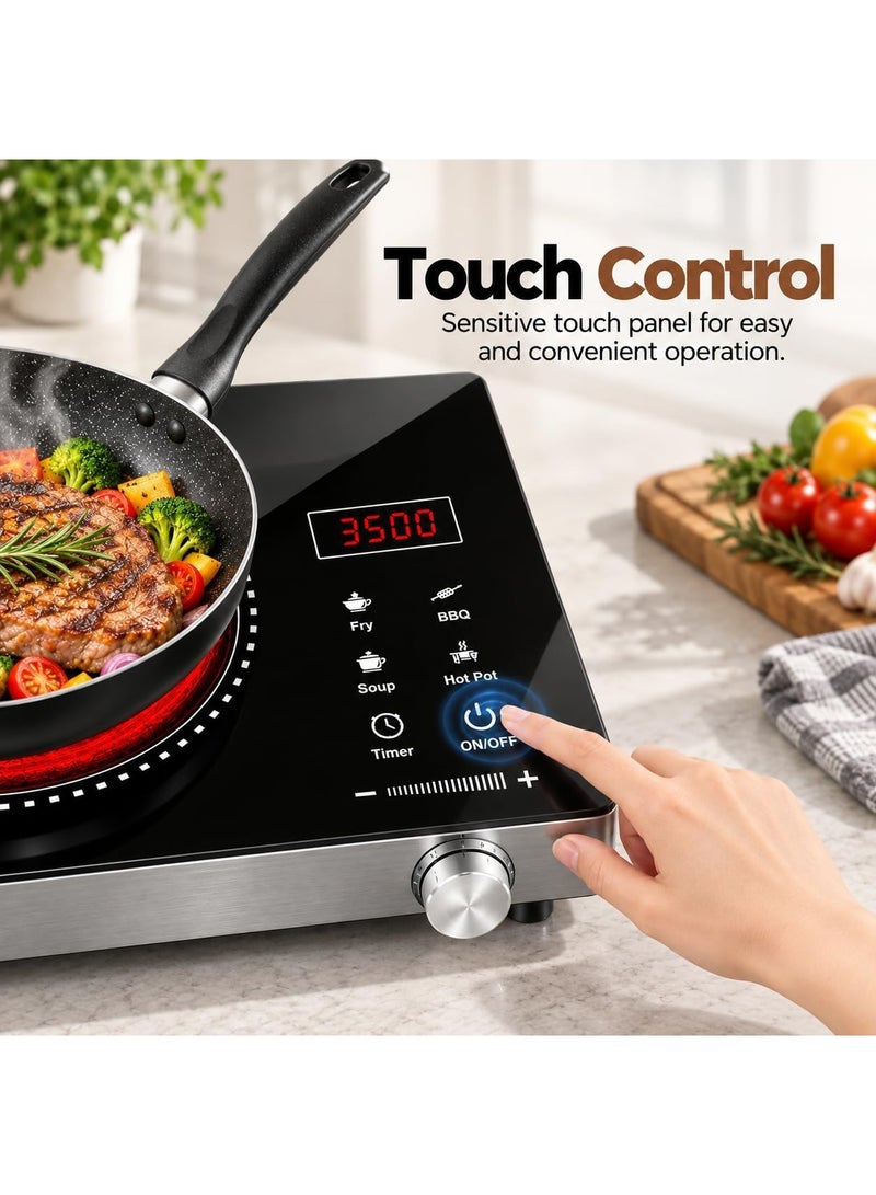 XVersion 3500W Single Infrared Cooker Electric Stove Induction Cooker Hot Plate Ceramic Electric Stove Induction Cooker Hot Plate with Adjustable Temp,Stay Cool Handle for Office/Home/Camping Use, with 1 Year Warranty Single Plate - Image 5
