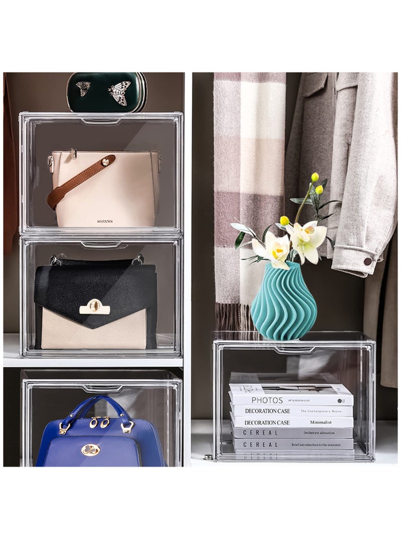 4 Piece Closet Clear Plastic Handbag Organizer,Acrylic Purse and Handbag Display Box,Stackable Organizer,Handbag Organizer with Magnetic Door for Clutches,Purses,Books and Toys - Image 5