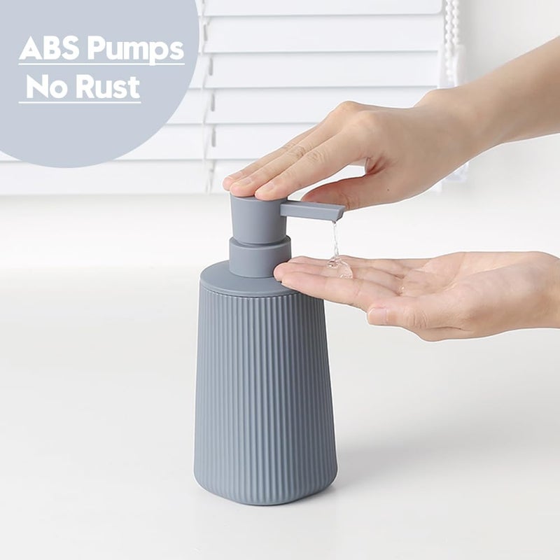 YAUKPH Small Soap Dispenser For Bathroom And Kitchen Modern Farmhouse Striped Style Plastic Hand Soap Dish Soap Dispenser With Pump Matte Gray - Image 3