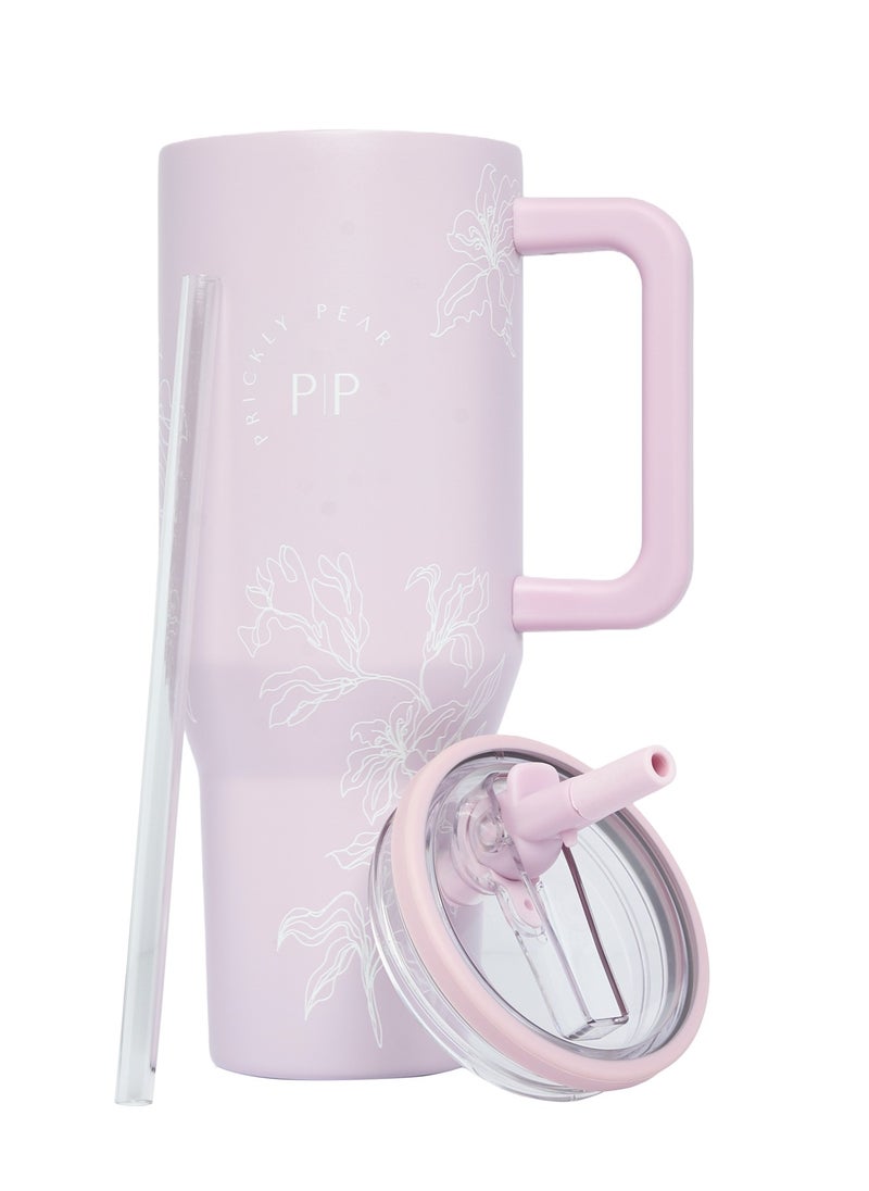 Prickly Pear Stainless Steel Water Bottle 40 Oz Hydrator Floral Pink  - Image 1