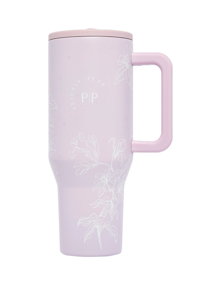 Prickly Pear Stainless Steel Water Bottle 40 Oz Hydrator Floral Pink  - Image 2