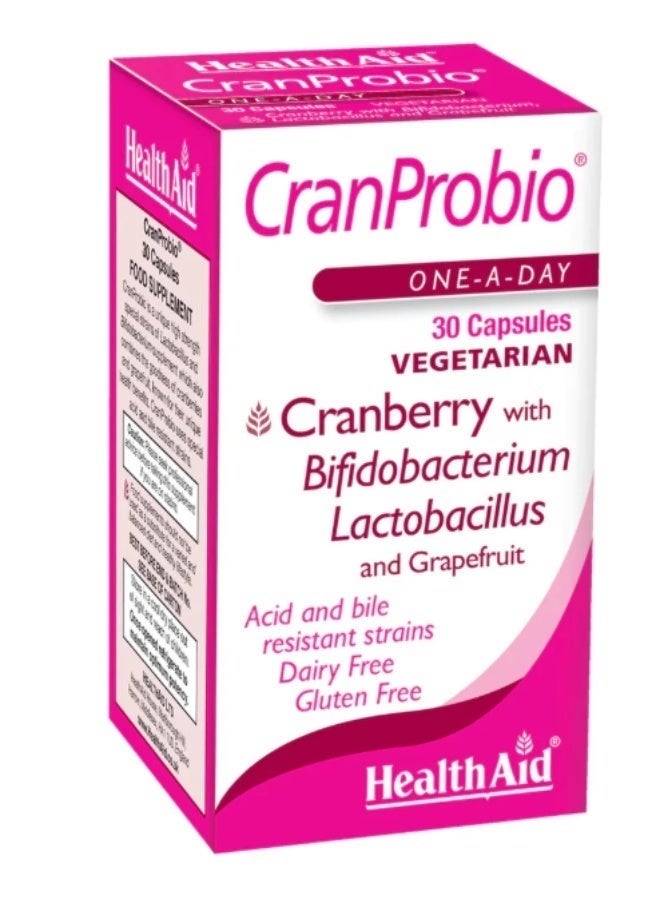 Health Aid CranProbio Cranberry & Probiotic Vegetarian Capsules, 30 Count, One-A-Day