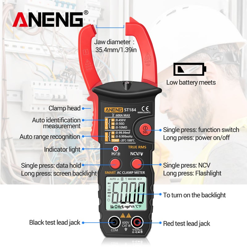 مقياس سمكي رقمي ANENG RMS حقيقي كاشف جهد DC/AC ومقياس أمبير AC مع اختبار مقاومة سعة NCV توصيل ديود هرتز درجة الحرارة - Image 4