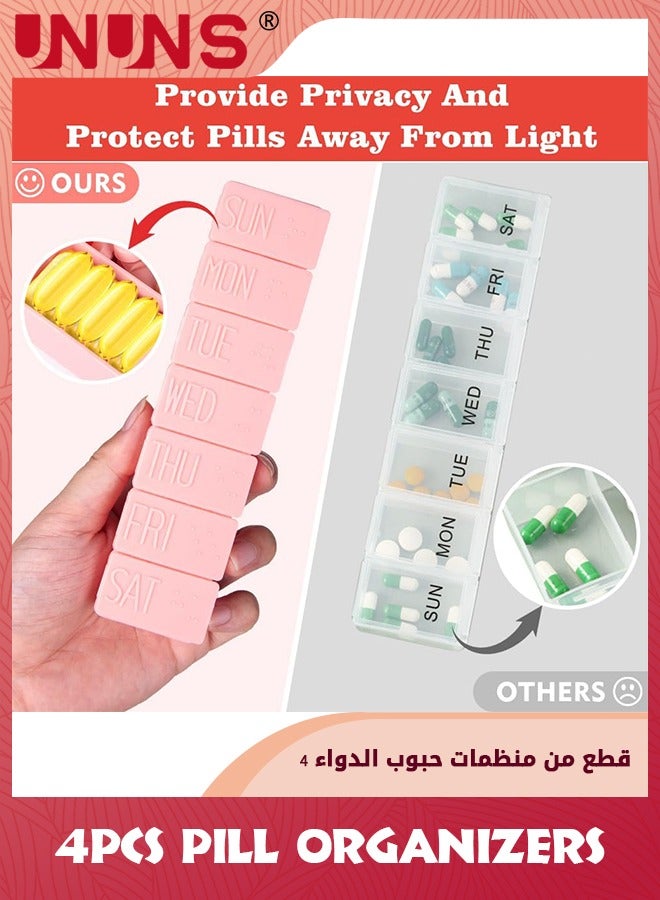 UNUNS 7 Day Pill Organizer,4 Pack Weekly Pill Organizer For Vitamin,Travel Pill Organizer,Dustproof and Moisture Proof Daily Pill Storage Box To Hold Vitamins, Medication and Fish Oil,2 Pink 2 Beige - Image 5