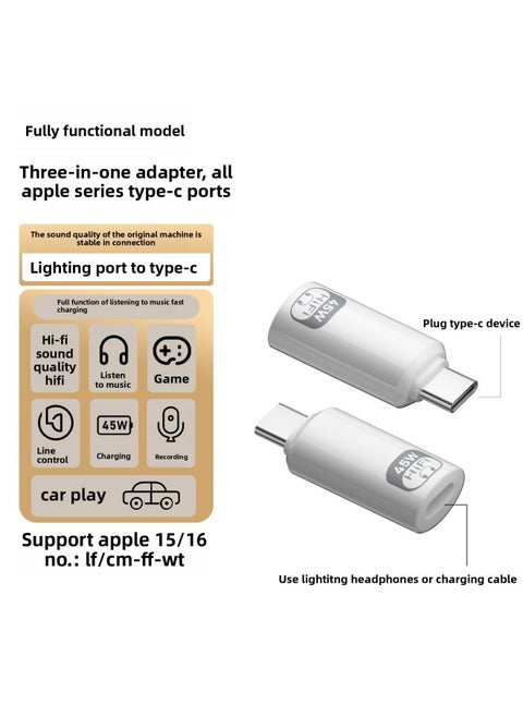Three-in-one Multi-function Adapter Charging Data Headset Lightning To Typec Adapter Android Universal-Interface Form:C Revolution To Lightning Three-in-one Full-featured White