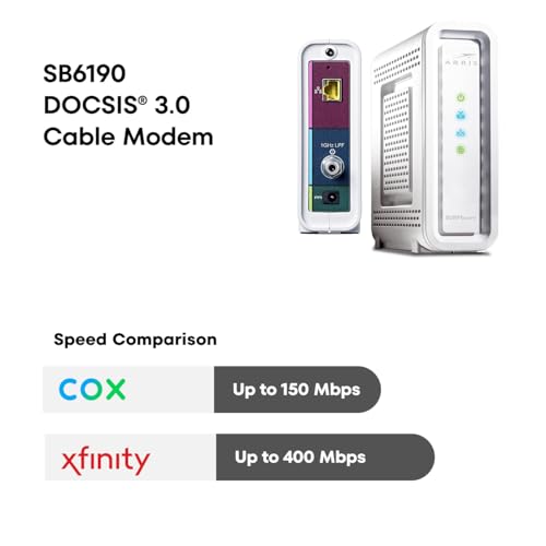 ARRIS (SB6190) - Cable Modem - Fast DOCSIS 3.0 32x8 Gigabit Cable Modem, For Comcast Xfinity, Cox, Spectrum and more, 1 Gbps Port, 800 Mbps Max Internet Speed, 1 Year Warranty - (No Built-in Wifi) - Image 4