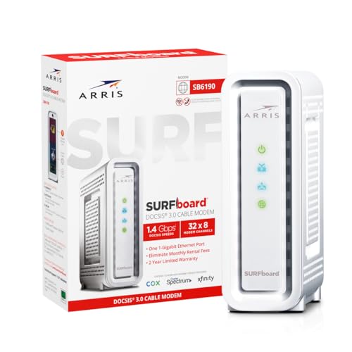 ARRIS (SB6190) - Cable Modem - Fast DOCSIS 3.0 32x8 Gigabit Cable Modem, For Comcast Xfinity, Cox, Spectrum and more, 1 Gbps Port, 800 Mbps Max Internet Speed, 1 Year Warranty - (No Built-in Wifi) - Image 3