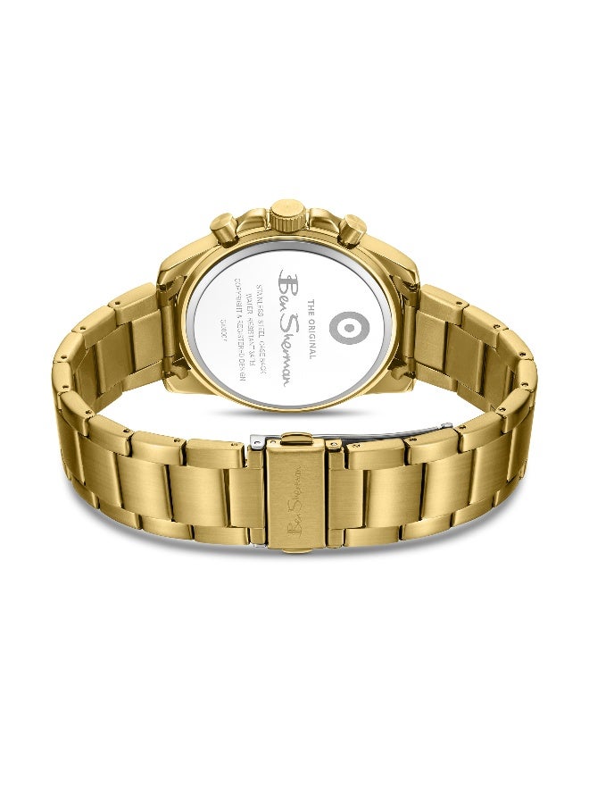 Ben Sherman Liverpool  White Dial Gold Stainless Steel Bracelet Chronograph Watch for Men, 44mm - Image 3