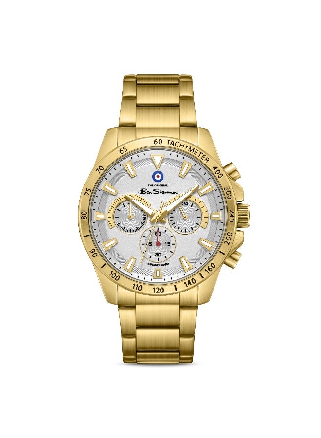 Ben Sherman Liverpool  White Dial Gold Stainless Steel Bracelet Chronograph Watch for Men, 44mm - Image 1