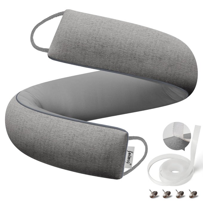 DOOR DRAFT STOPPER 30 INCH WEIGHTED UNDER DOOR NOISE STOPPER SOUNDPROOFING DRAFT GUARD WIND BLOCKER WITH HOOK TAPES FOR EASY INSTALL GREY