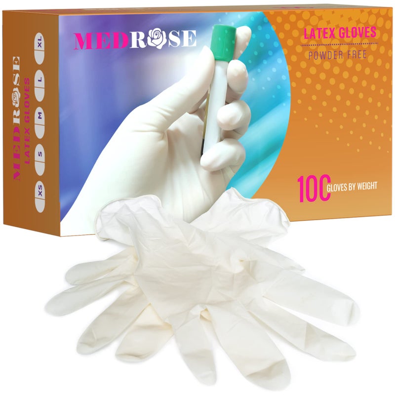 DiRose MedRose Small Latex Gloves - 100 Count Rubber Gloves - Disposable Gloves Powder Free, Waterproof, White - Image 2