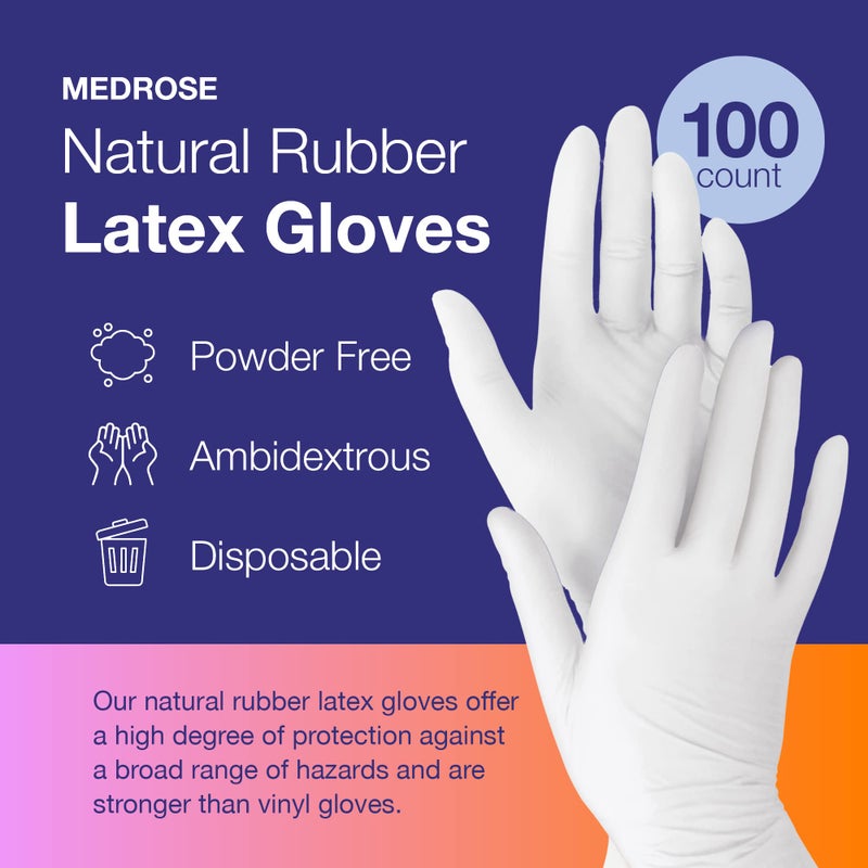 DiRose MedRose Small Latex Gloves - 100 Count Rubber Gloves - Disposable Gloves Powder Free, Waterproof, White - Image 3