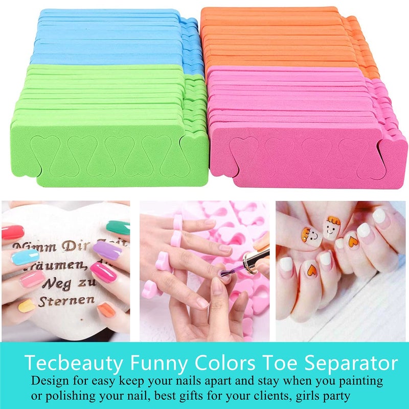Tecbeauty 120pcs Toe Separators for Pedicure - Sponge Toe Separator for Nail Polish Party Nail Art Painting Toenails, 4 Funny Colors - Comfy and Soft - Image 2
