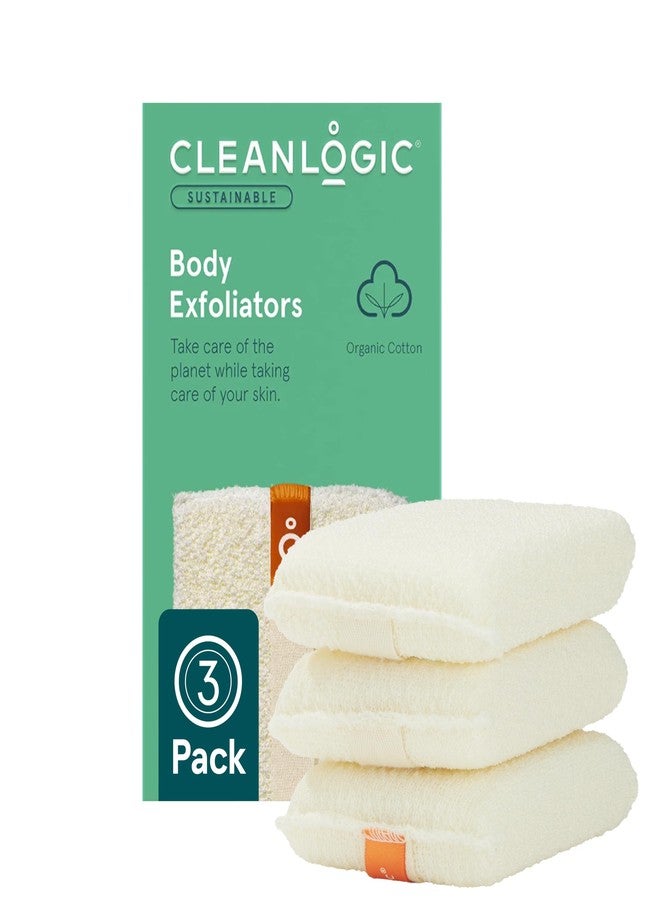 Cleanlogic Organic Cotton Exfoliating Body Scrubber, Reusable Exfoliator Tool for Smooth and Softer Skin, Daily Skincare Routine, Natural, 3 Count Value Pack - Image 1