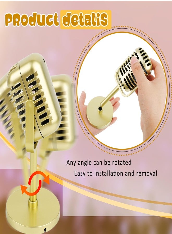 Flahard 5 Pcs Microphone Props Model Retro Vintage Microphone Prop with Stand Fake Microphone Pretend Mic Centerpiece for Hip Hop Cosplay Music Party Decorations (Gold) - Image 3