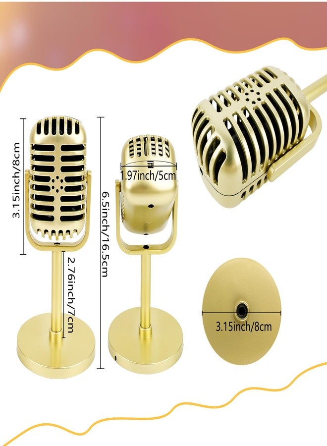 Flahard 5 Pcs Microphone Props Model Retro Vintage Microphone Prop with Stand Fake Microphone Pretend Mic Centerpiece for Hip Hop Cosplay Music Party Decorations (Gold) - Image 2