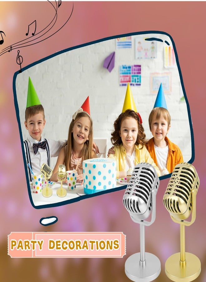 Flahard 5 Pcs Microphone Props Model Retro Vintage Microphone Prop with Stand Fake Microphone Pretend Mic Centerpiece for Hip Hop Cosplay Music Party Decorations (Gold) - Image 5