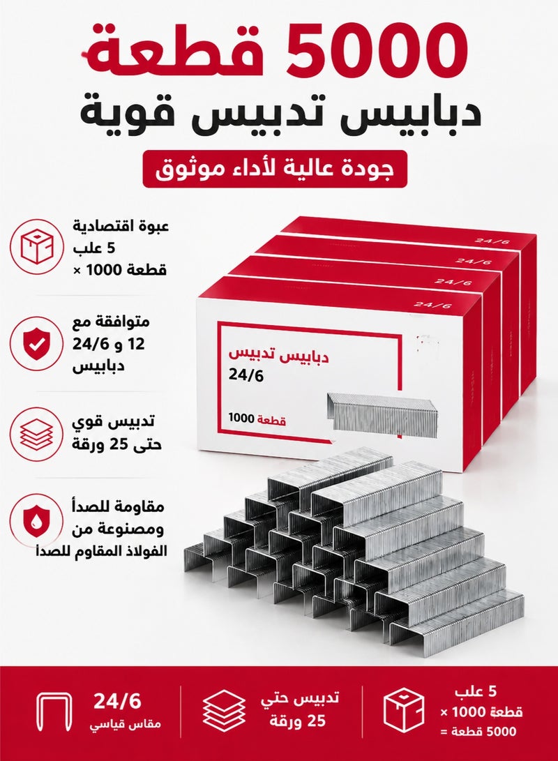 Deli Heavy Duty Stainless Steel Staples 12,24/ 6 Compatible | Rust Proof Stapler Refills 5000 PCS Bulk Pack | Office Industrial Staples for 25 Sheet Capacity | Universal Staples for Paper Cardboard Fabric - Image 1